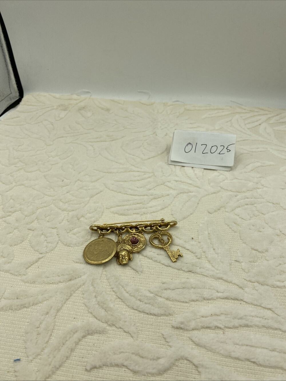 GOLDTONE Coin Charm Bar Pin 3.5”Long